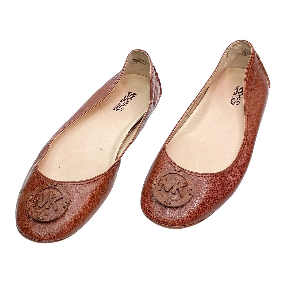 Michael Kors Fulton Moc Ballet Flats Brown Leather Logo Medallion Shoes 10M